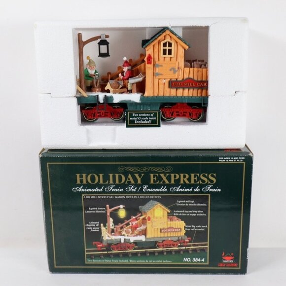 New Bright The Holiday Express Animated Train Log Mill Wood Car 384-4 Tested - Picture 1 of 9